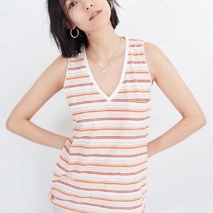 Madewell Whisper Cotton V-Neck Tank Top Fieldgate Stripe NWOT